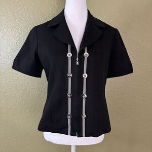 St. John Sport Women’s XS(P) Black Zull Zip Button Embellished Top Shirt Blouse